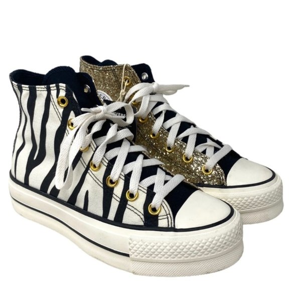 Converse Ctas Lift Platform Zebra Glitter Shoes Women Size Custom 570636C-WWZBYG - Picture 1 of 9